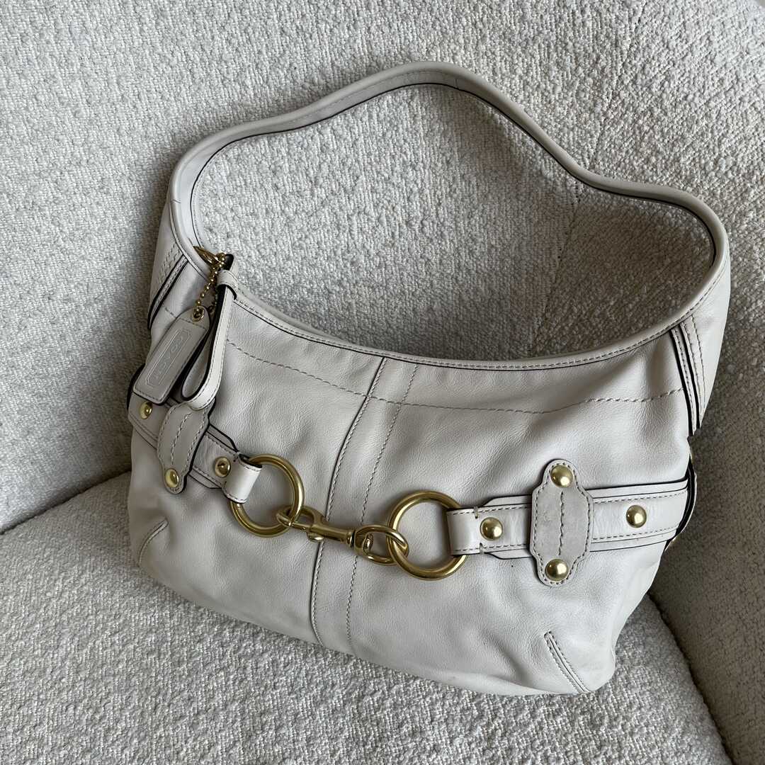 Coach Buckle Leather White Shoulder Bag