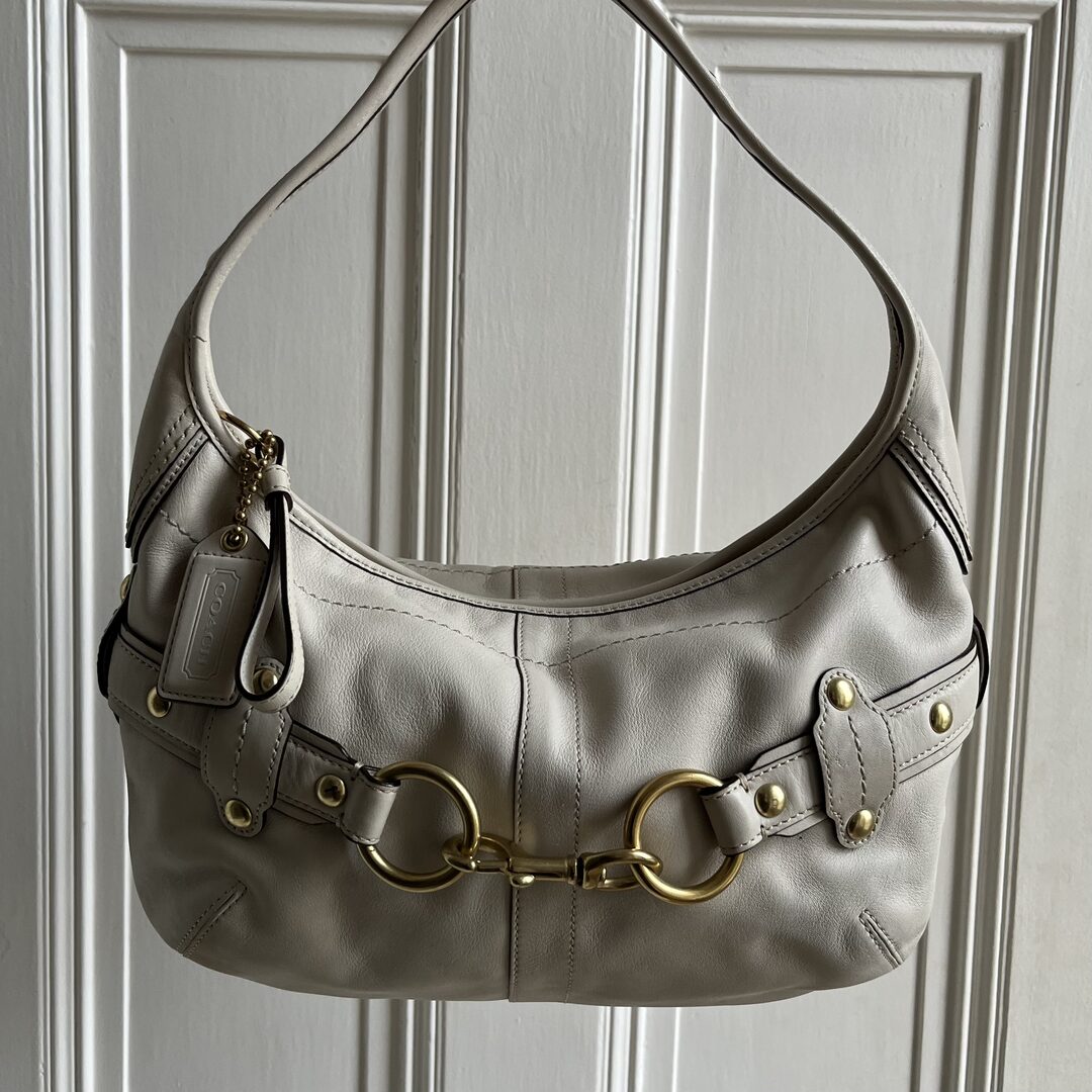 Coach Buckle Leather White Shoulder Bag