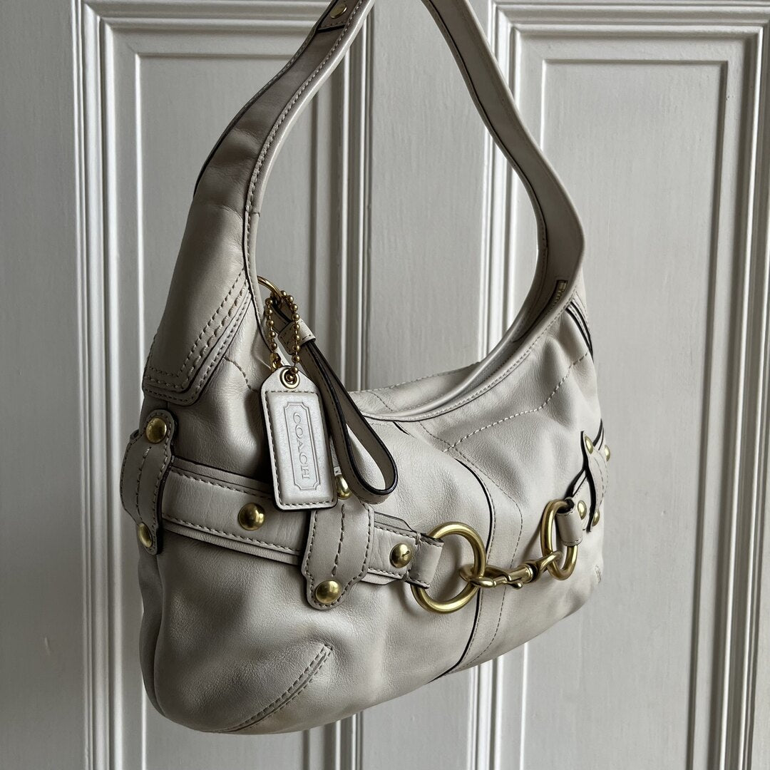 Coach Buckle Leather White Shoulder Bag