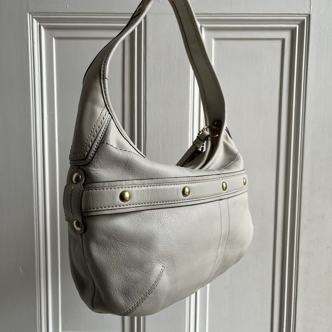 Coach Buckle Leather White Shoulder Bag