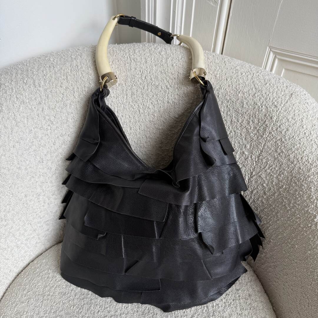 2004 YSL Mombasa Saint Tropez Leather Black Shoulder Bag