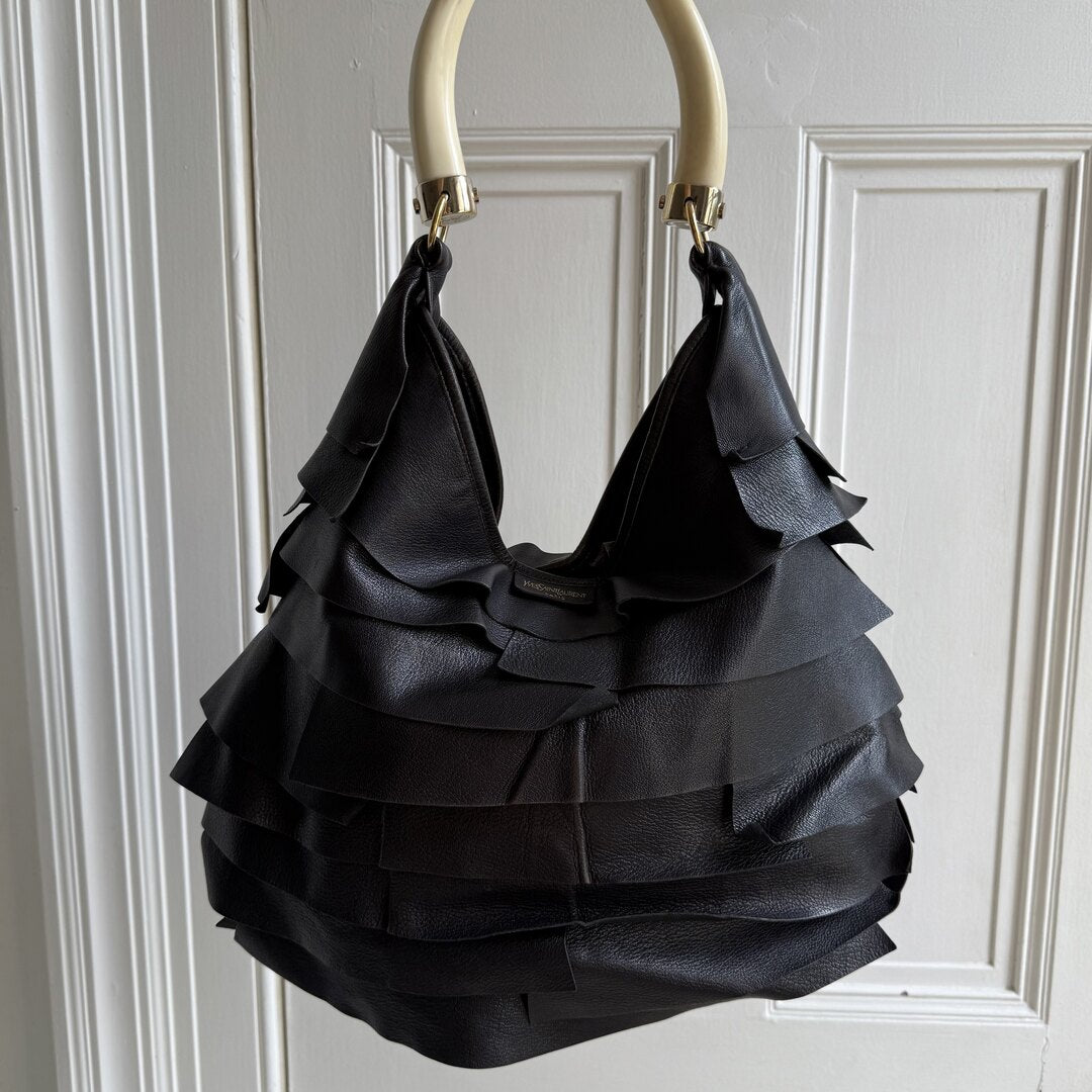 2004 YSL Mombasa Saint Tropez Leather Black Shoulder Bag