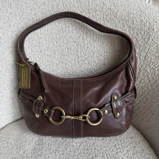 Coach Buckle Leather Brown Shoulder Bag