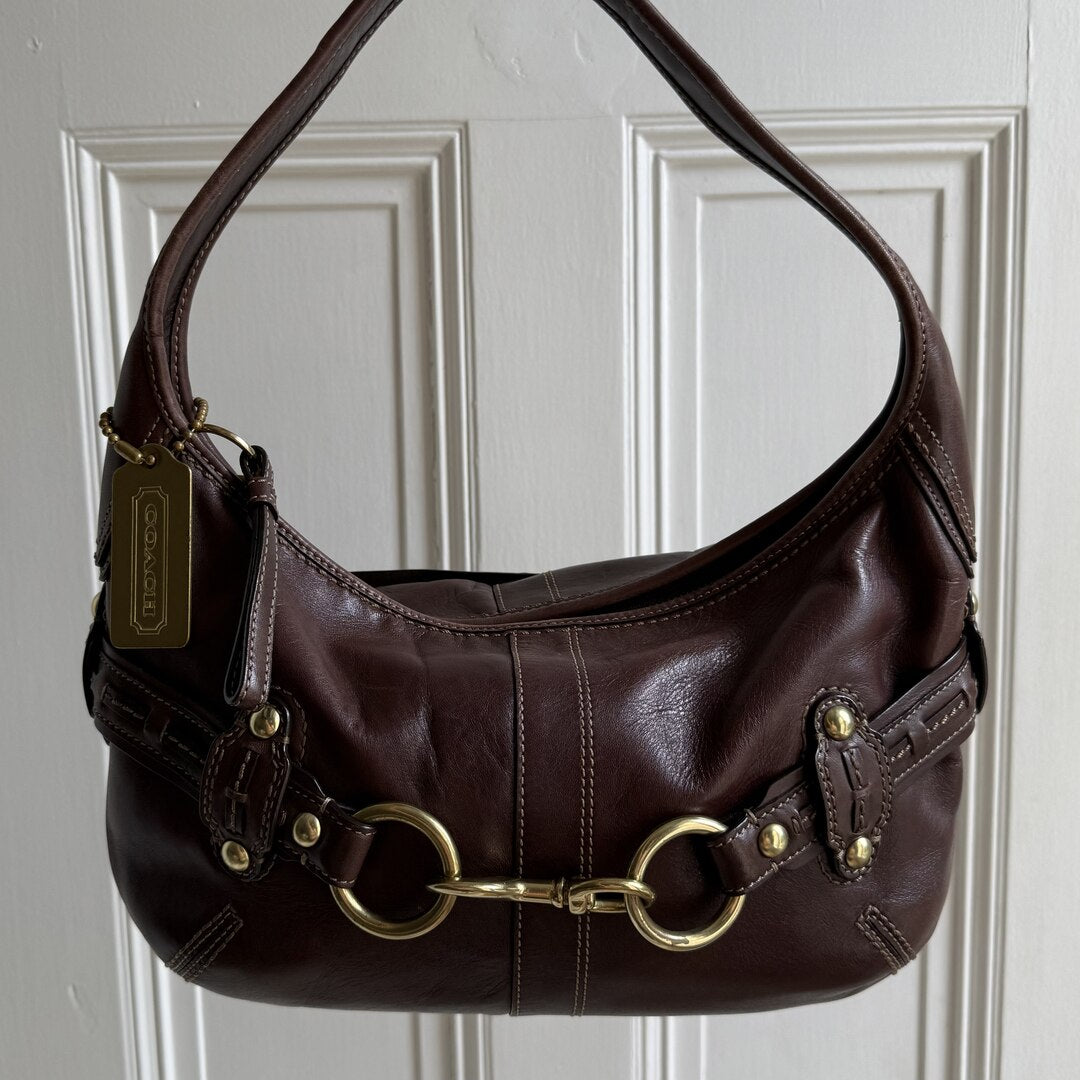 Coach Buckle Leather Brown Shoulder Bag