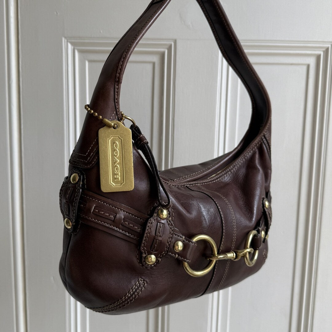 Coach Buckle Leather Brown Shoulder Bag