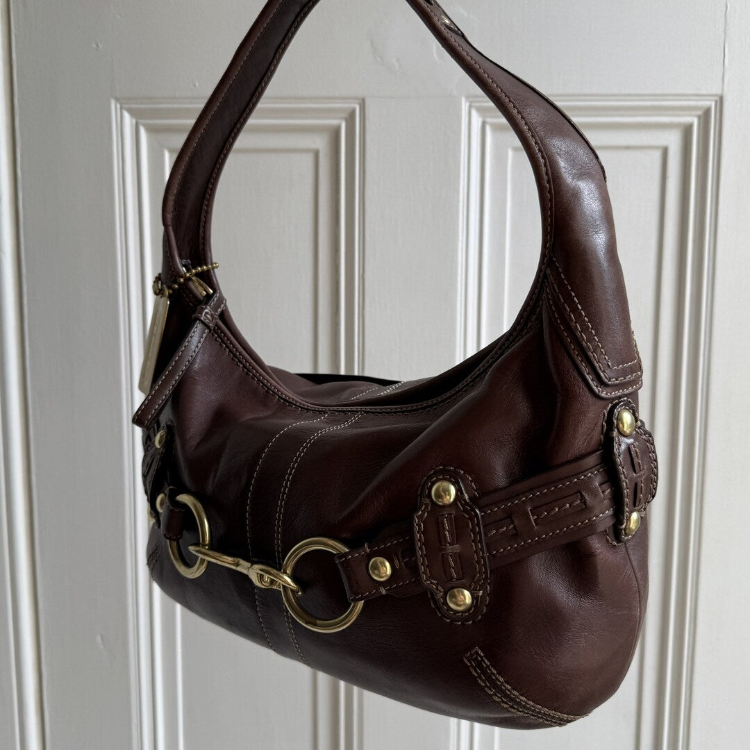 Coach Buckle Leather Brown Shoulder Bag