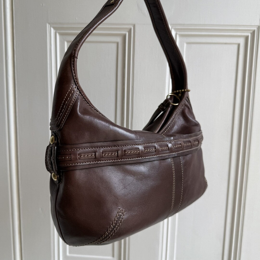 Coach Buckle Leather Brown Shoulder Bag