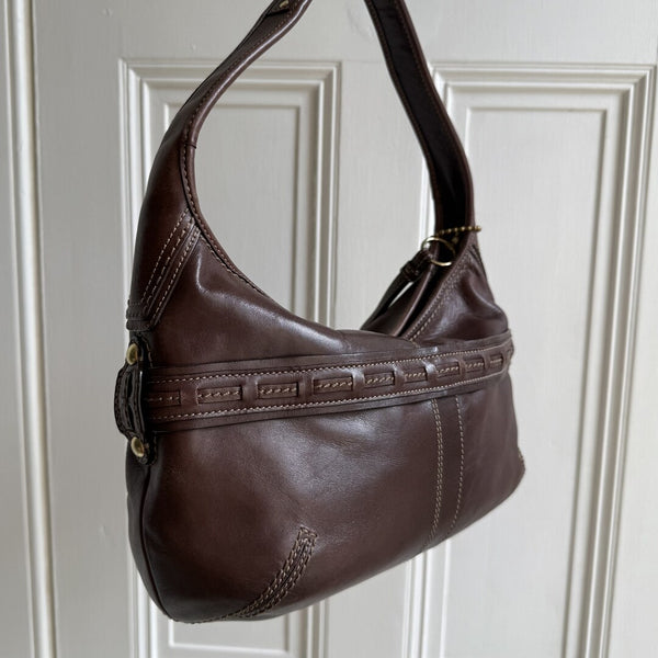 Coach Buckle Leather Brown Shoulder Bag