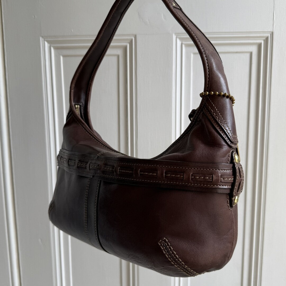 Coach Buckle Leather Brown Shoulder Bag