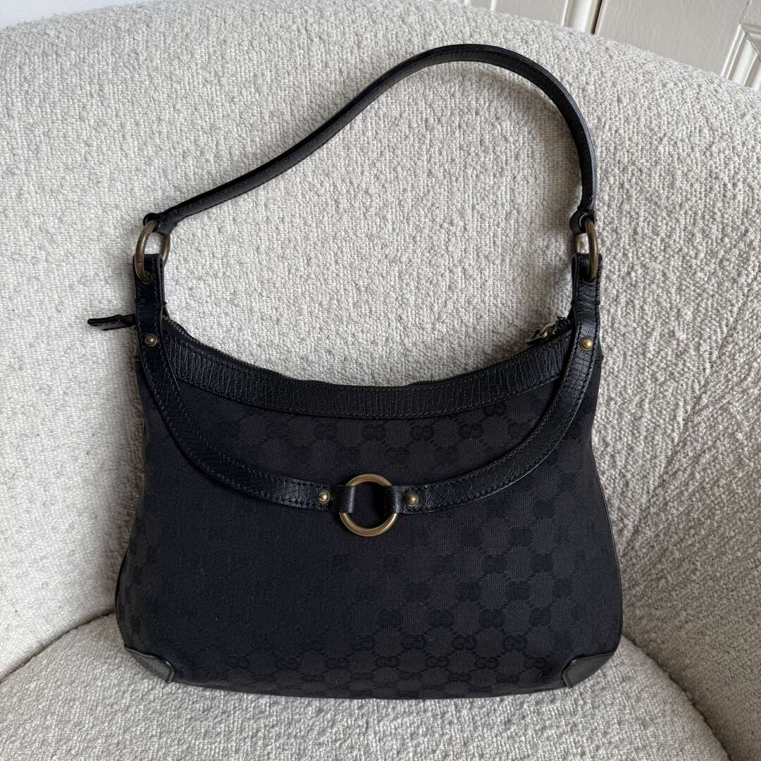 Gucci GG Canvas Horsebit Black Shoulder Bag