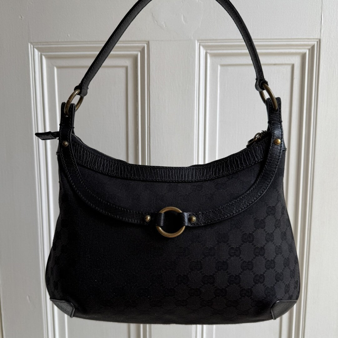 Gucci GG Canvas Horsebit Black Shoulder Bag
