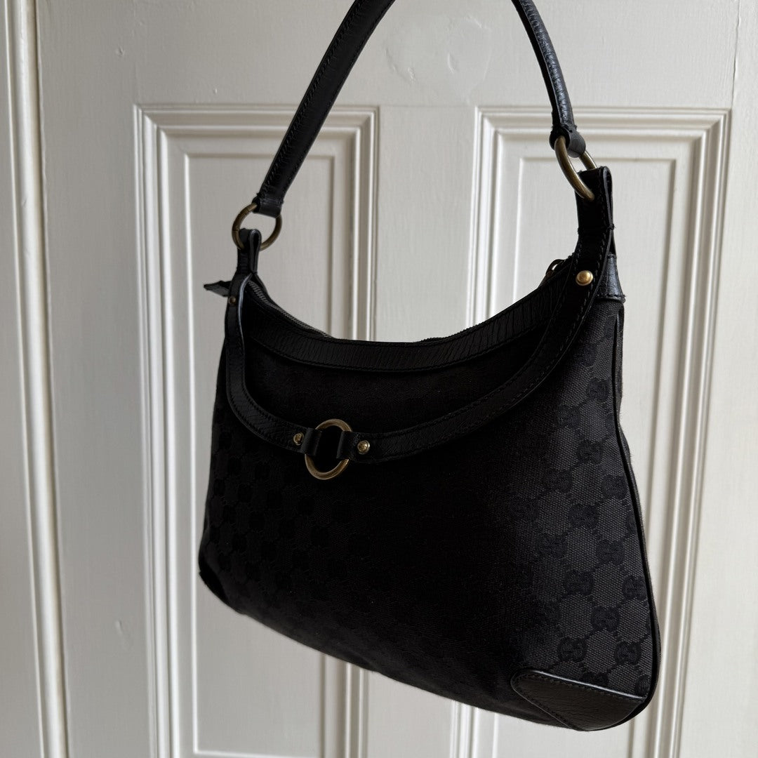 Gucci GG Canvas Horsebit Black Shoulder Bag