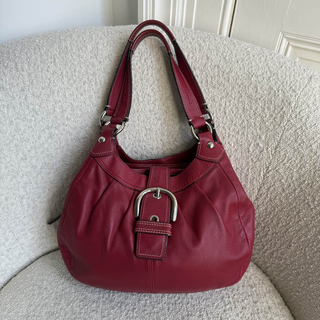 Coach Soho Hobo Leather Red Buckle Shoulder Bag