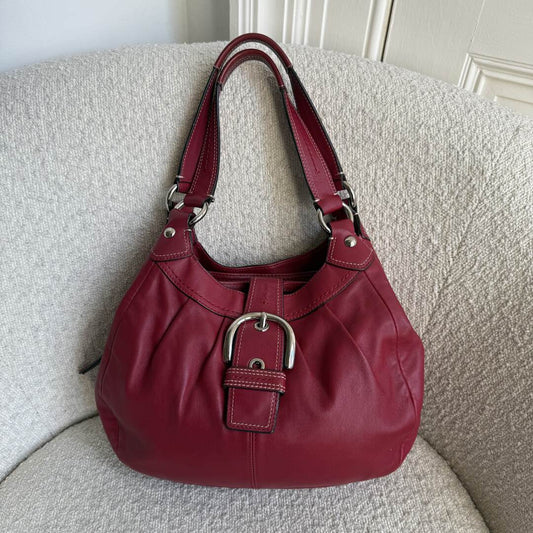 Coach Soho Hobo Leather Red Buckle Shoulder Bag