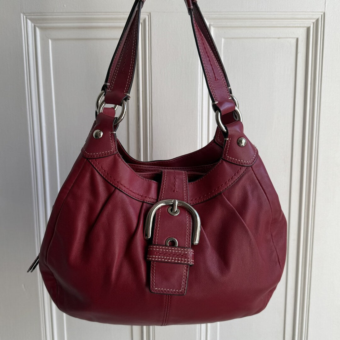 Coach Soho Hobo Leather Red Buckle Shoulder Bag