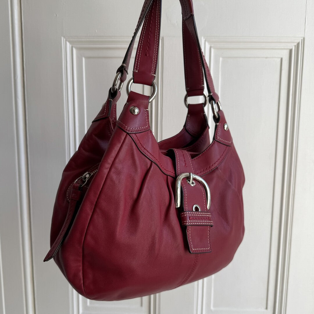 Coach Soho Hobo Leather Red Buckle Shoulder Bag