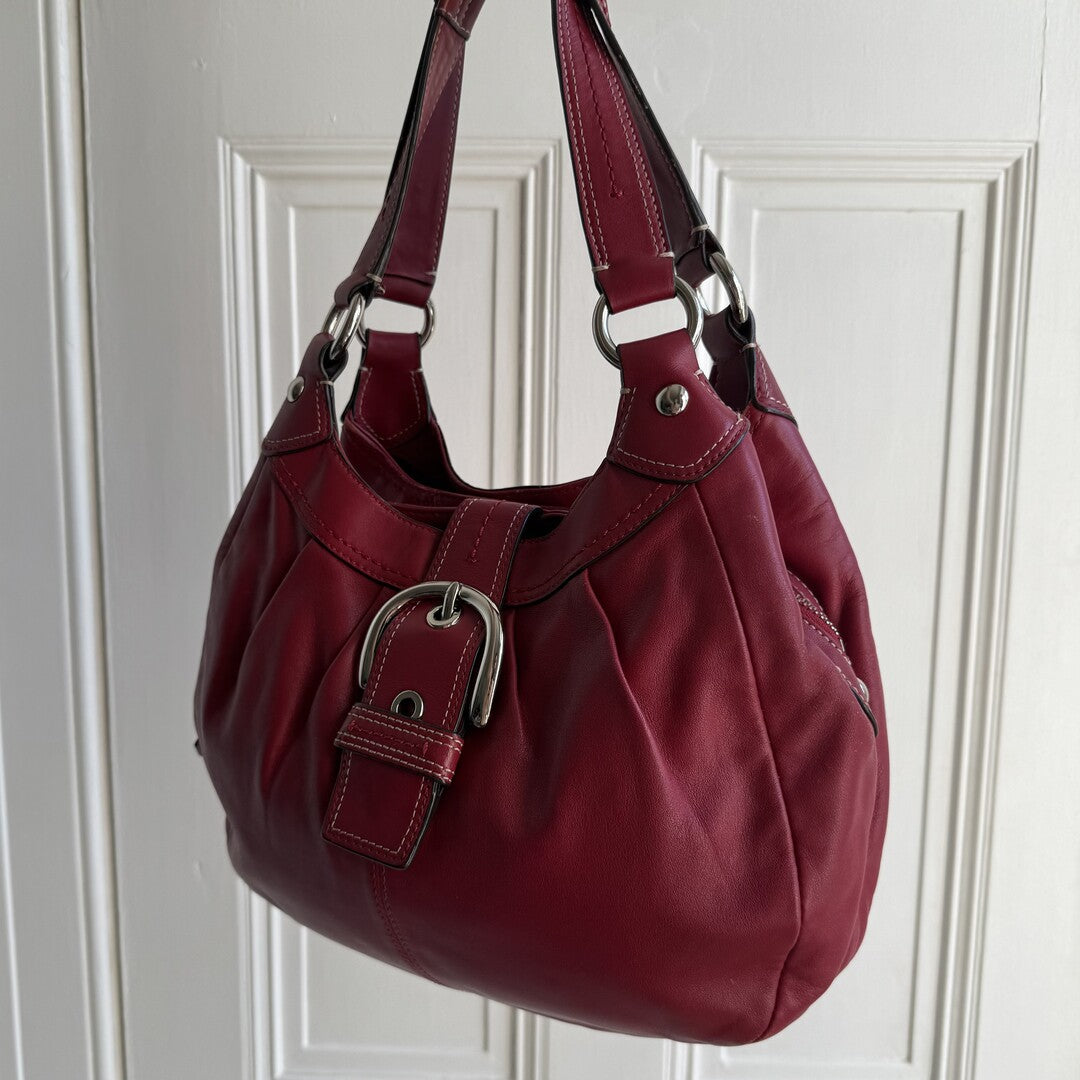 Coach Soho Hobo Leather Red Buckle Shoulder Bag