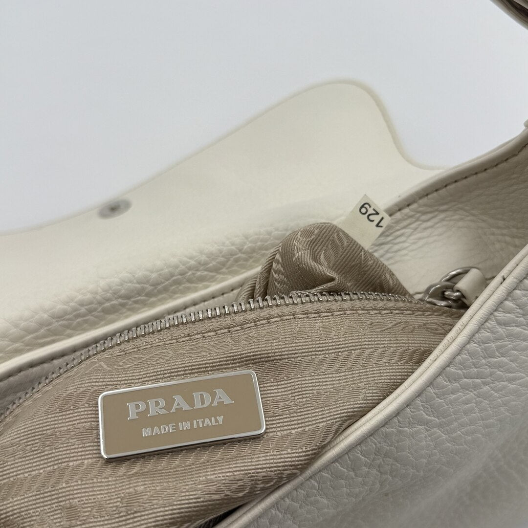 2003 Prada Hobo VItello Daino Leather White Shoulder Bag