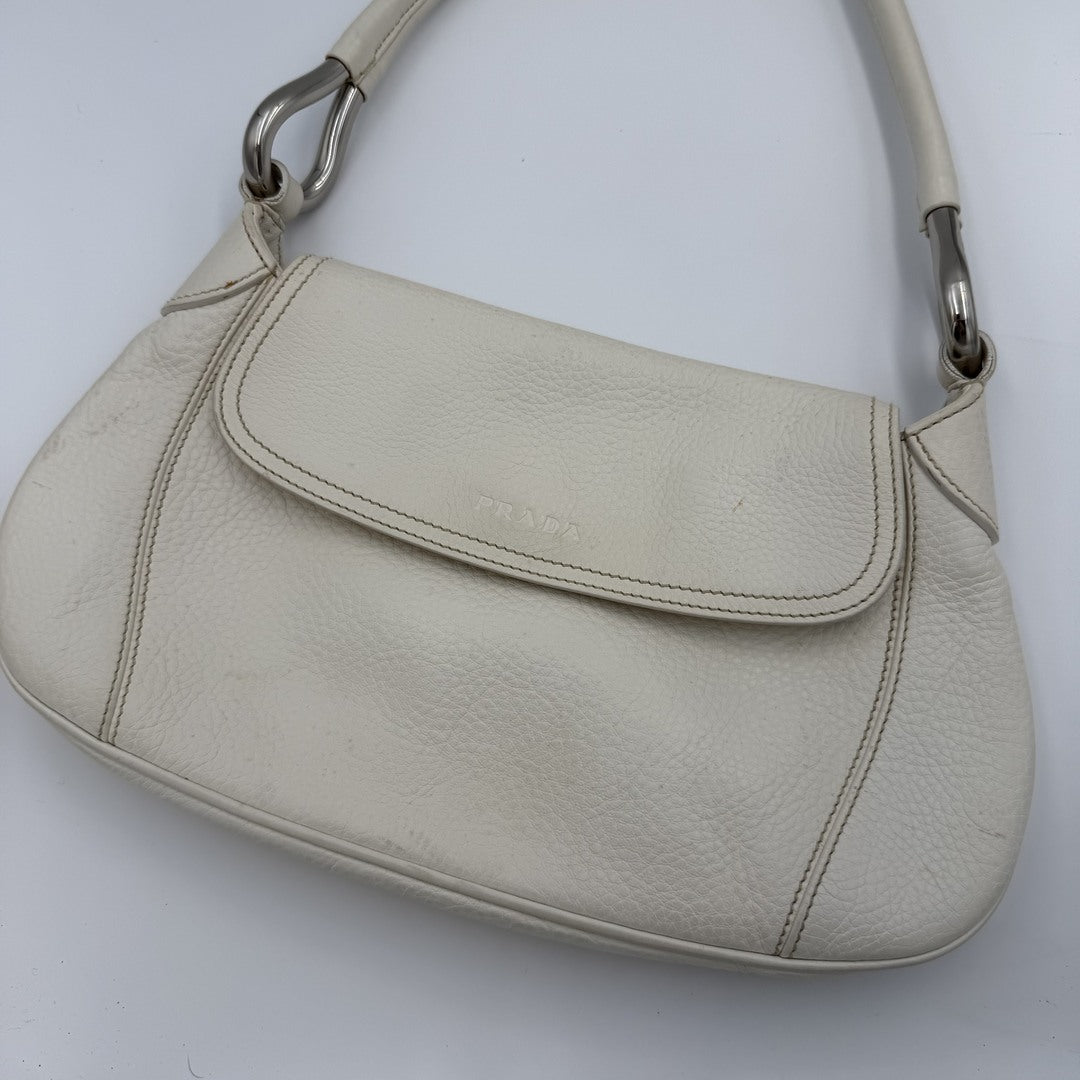 2003 Prada Hobo VItello Daino Leather White Shoulder Bag