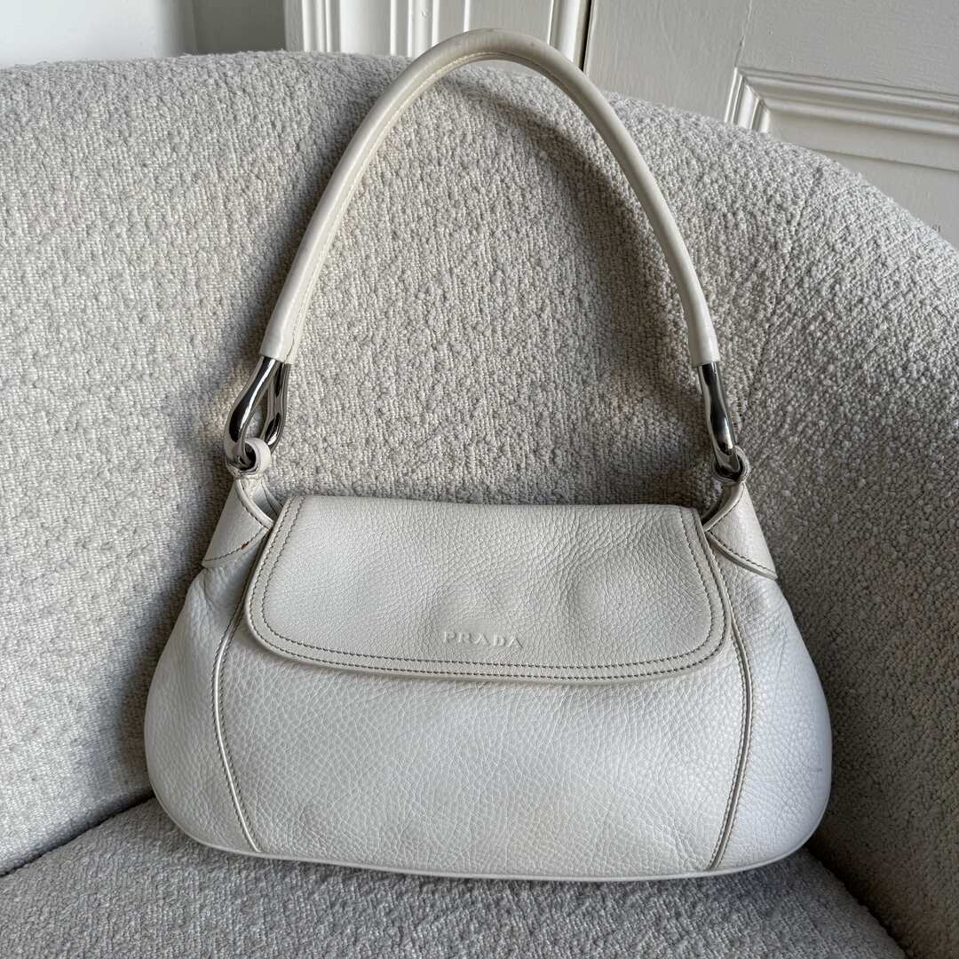 2003 Prada Hobo VItello Daino Leather White Shoulder Bag