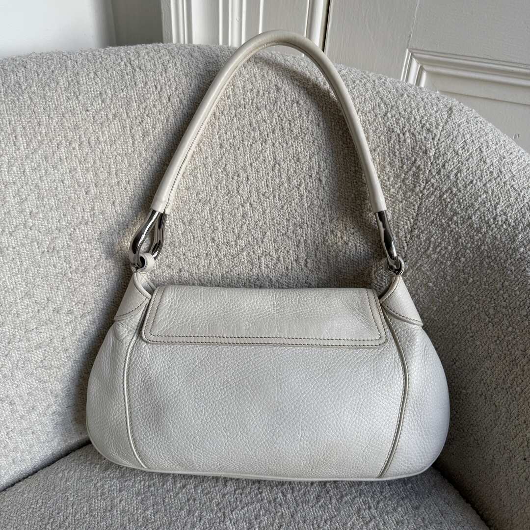 2003 Prada Hobo VItello Daino Leather White Shoulder Bag