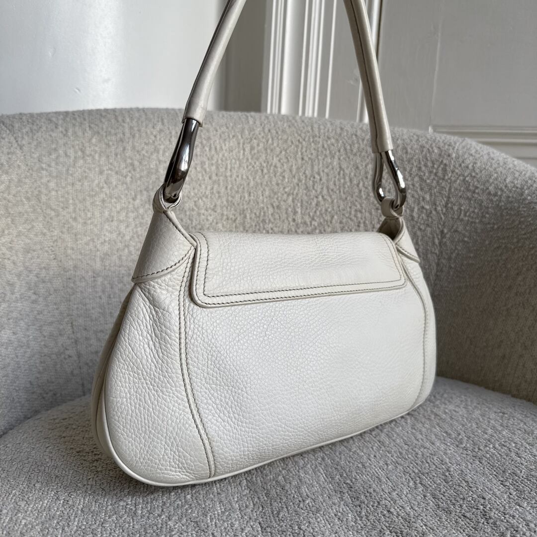 2003 Prada Hobo VItello Daino Leather White Shoulder Bag