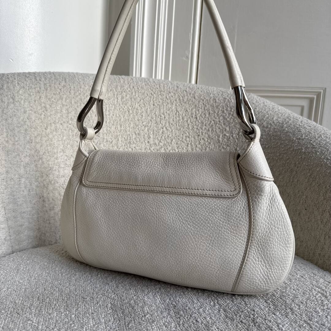 2003 Prada Hobo VItello Daino Leather White Shoulder Bag