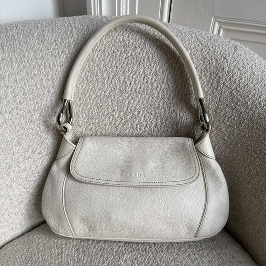 2003 Prada Hobo VItello Daino Leather White Shoulder Bag
