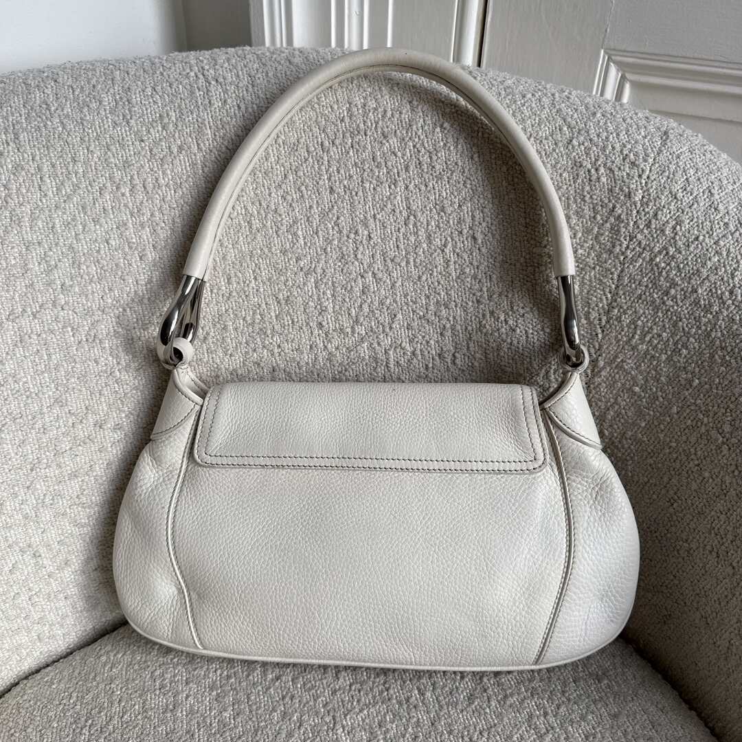 2003 Prada Hobo VItello Daino Leather White Shoulder Bag