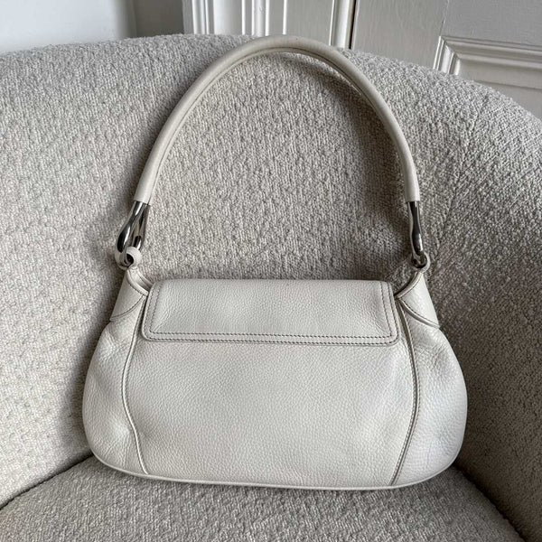 2003 Prada Hobo VItello Daino Leather White Shoulder Bag
