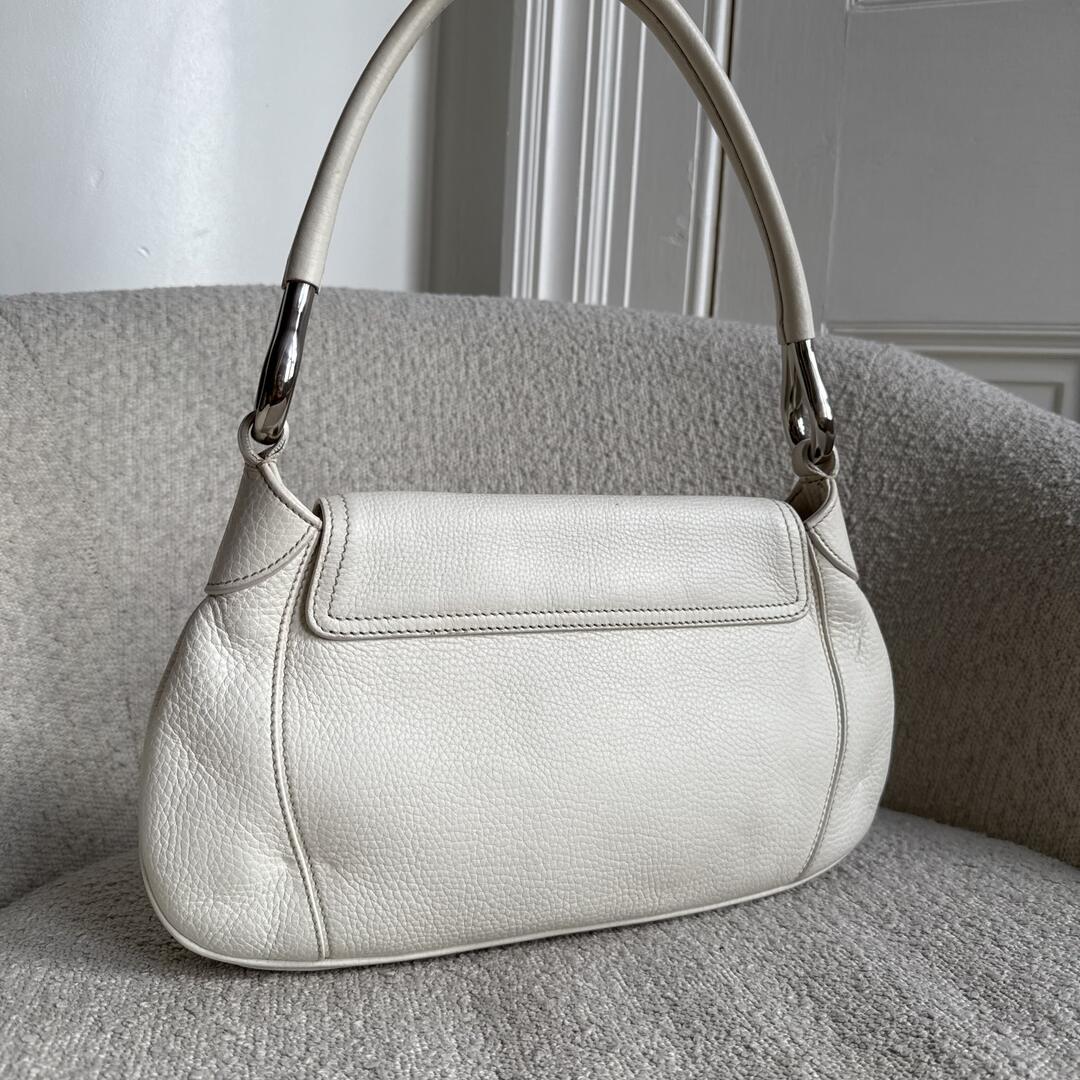 2003 Prada Hobo VItello Daino Leather White Shoulder Bag