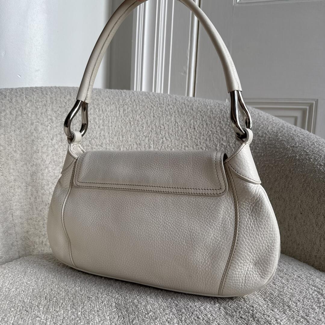 2003 Prada Hobo VItello Daino Leather White Shoulder Bag