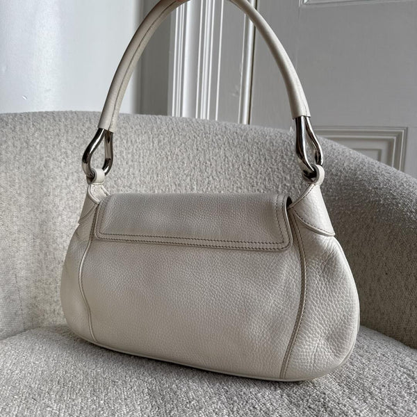 2003 Prada Hobo VItello Daino Leather White Shoulder Bag