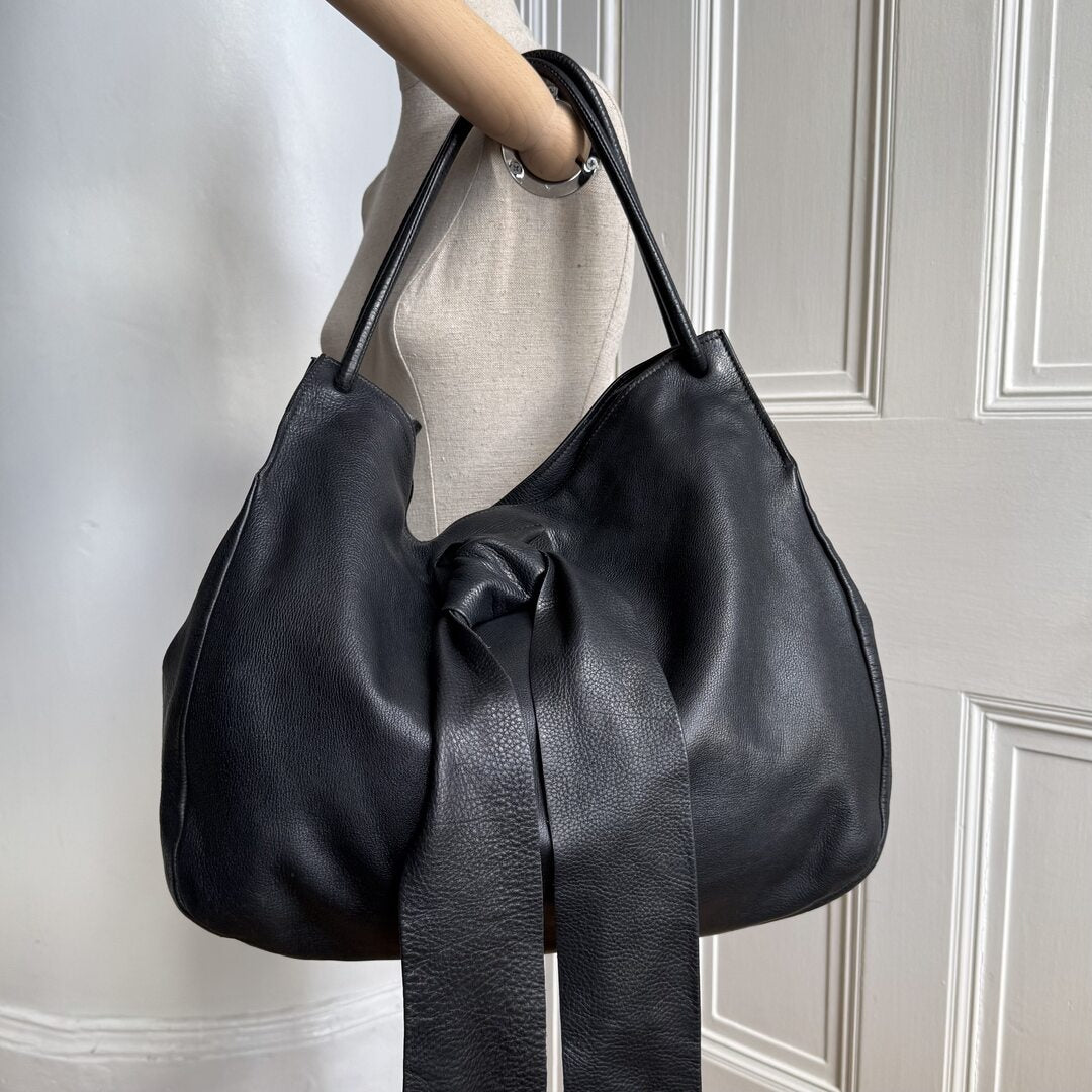 Miu Miu Large Bow Black Leather Shoulder Bag