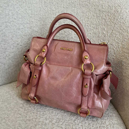 Miu Miu Mini Vitello Lux Pink Leather Handbag