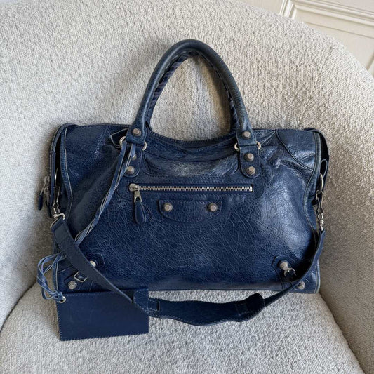 2013 Balenciaga The City Leather Blue Handbag