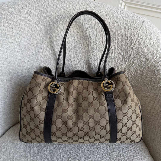 Gucci GG Twins Black Leather Tote Bag