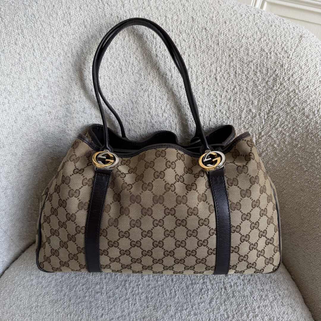 Gucci GG Twins Black Leather Tote Bag
