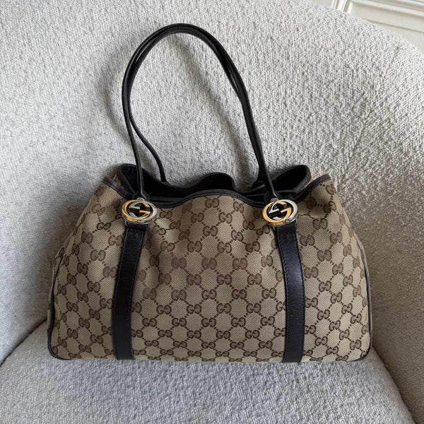 Gucci GG Twins Black Leather Tote Bag