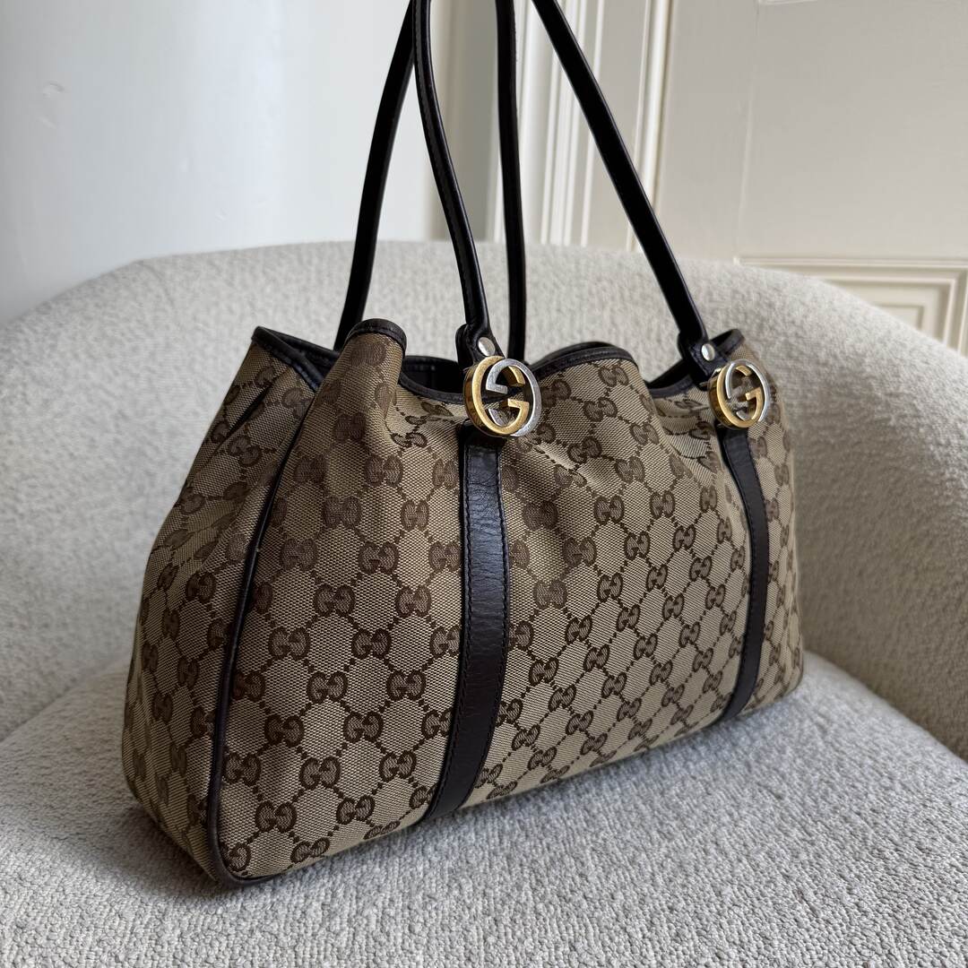 Gucci GG Twins Black Leather Tote Bag