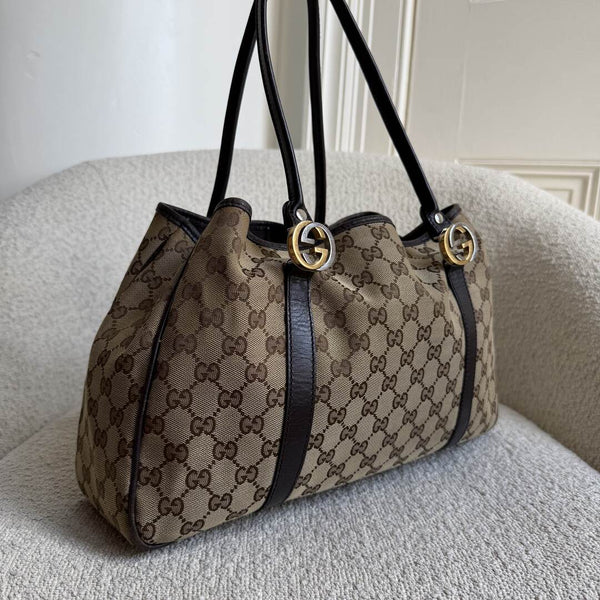Gucci GG Twins Black Leather Tote Bag