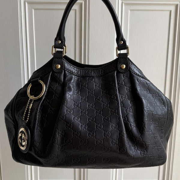 Gucci Guccissima Sukey Leather Black Tote Bag