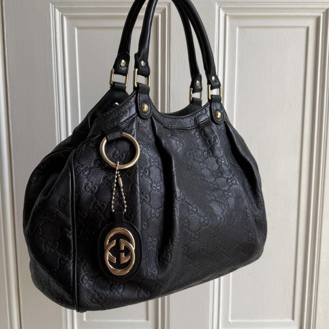 Gucci Guccissima Sukey Leather Black Tote Bag