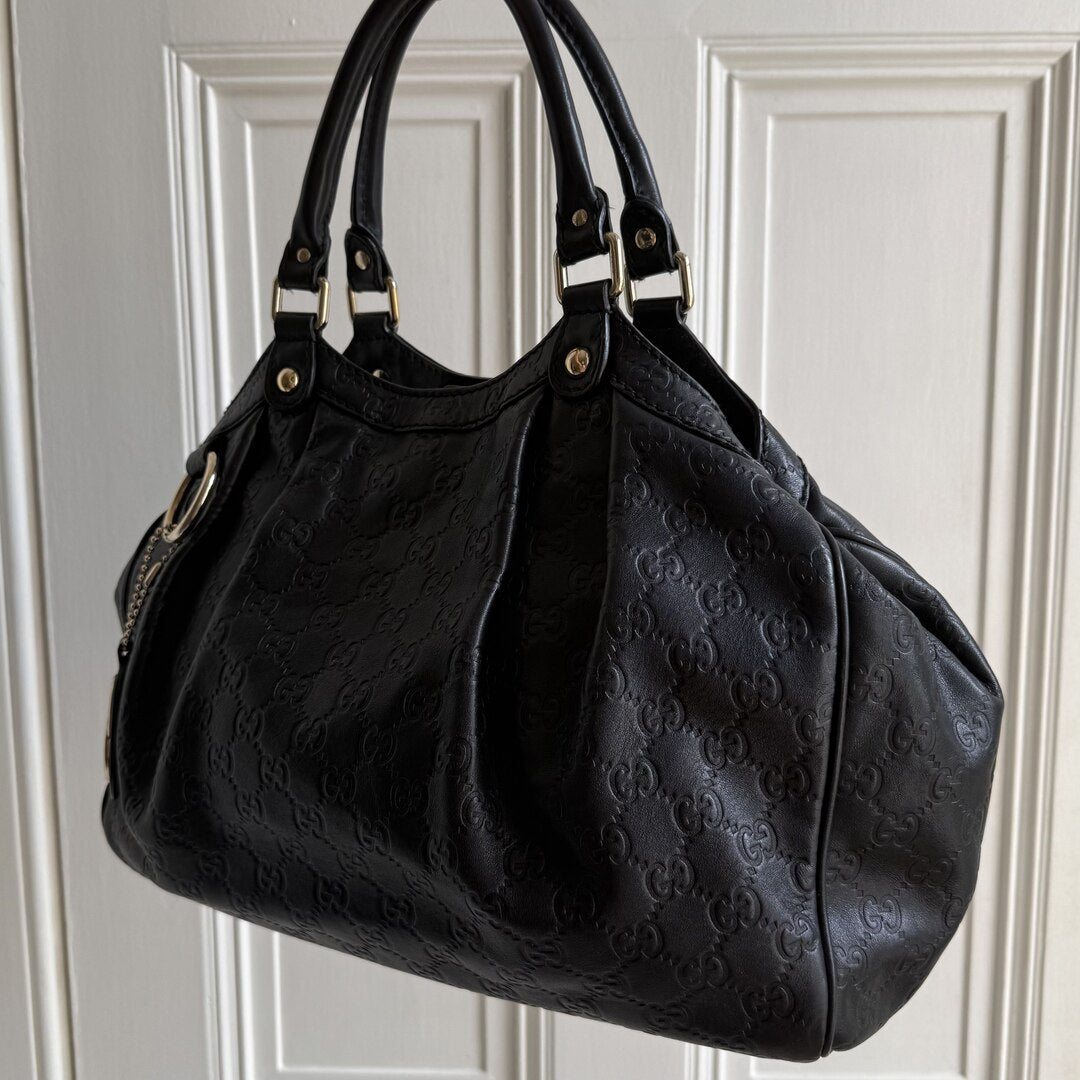 Gucci Guccissima Sukey Leather Black Tote Bag