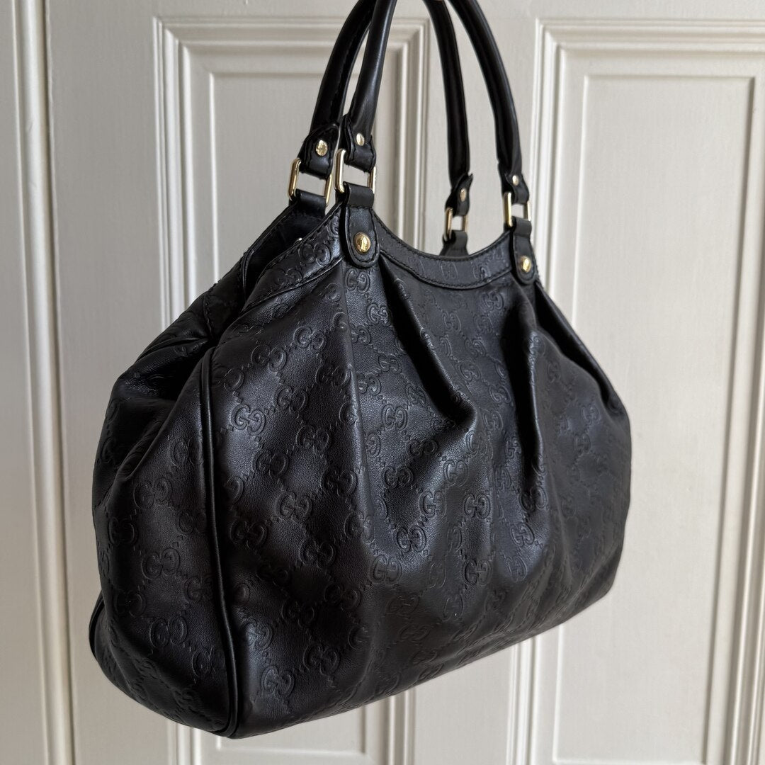 Gucci Guccissima Sukey Leather Black Tote Bag