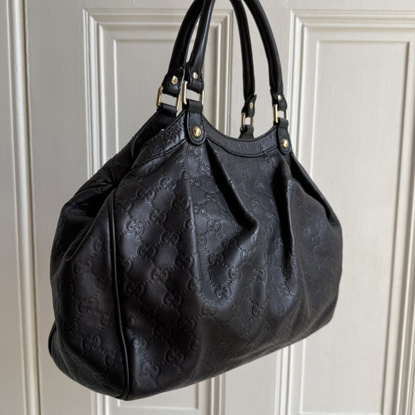 Gucci Guccissima Sukey Leather Black Tote Bag