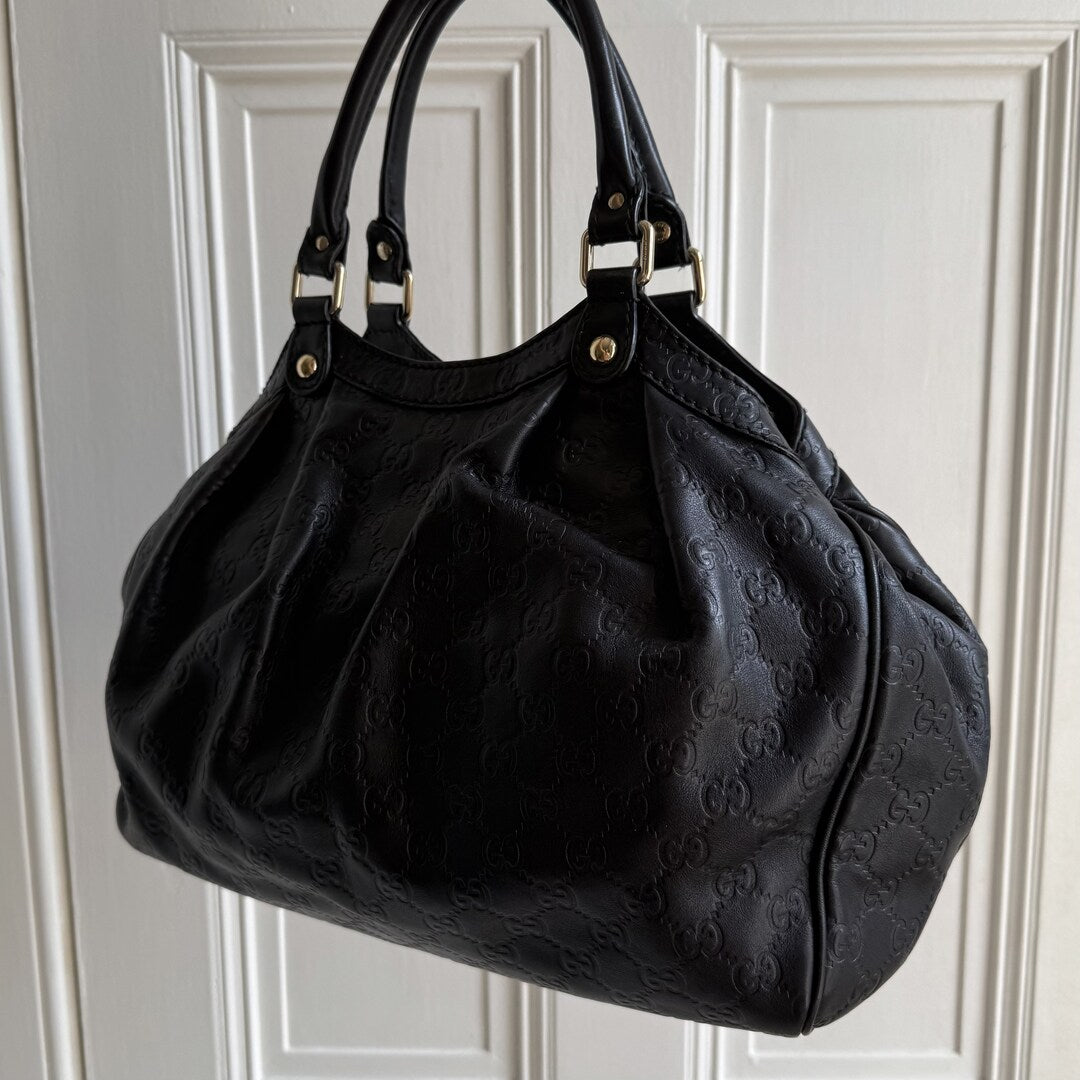 Gucci Guccissima Sukey Leather Black Tote Bag