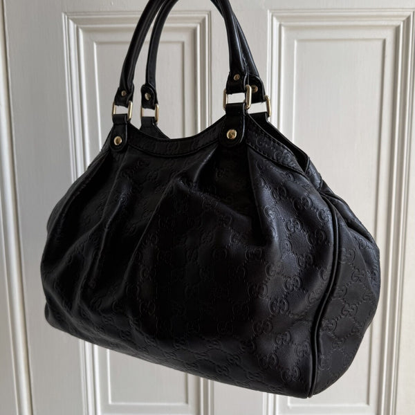 Gucci Guccissima Sukey Leather Black Tote Bag