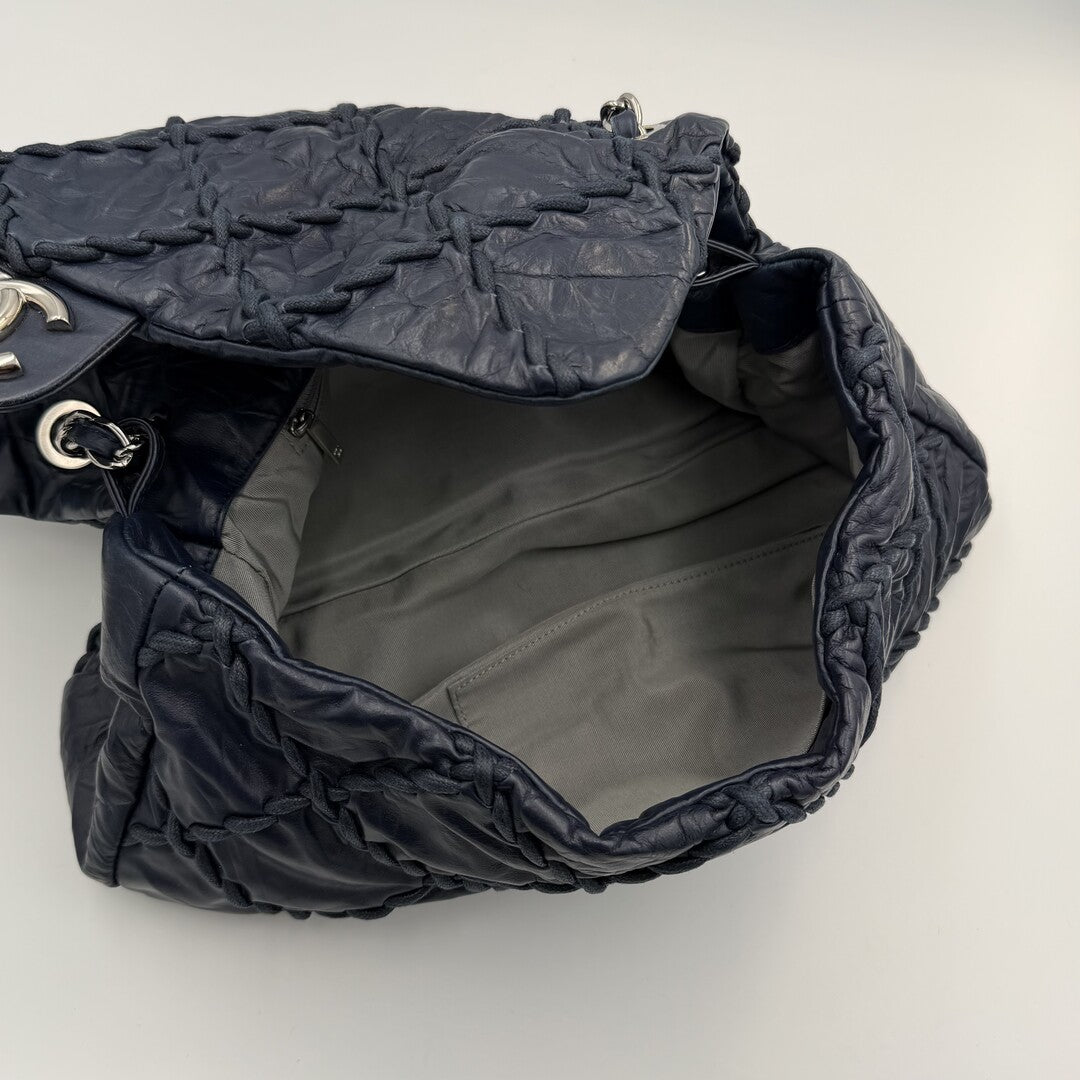 2011 Chanel CC Ultra Stitch Maxi Chain Blue Flap Shoulder Bag