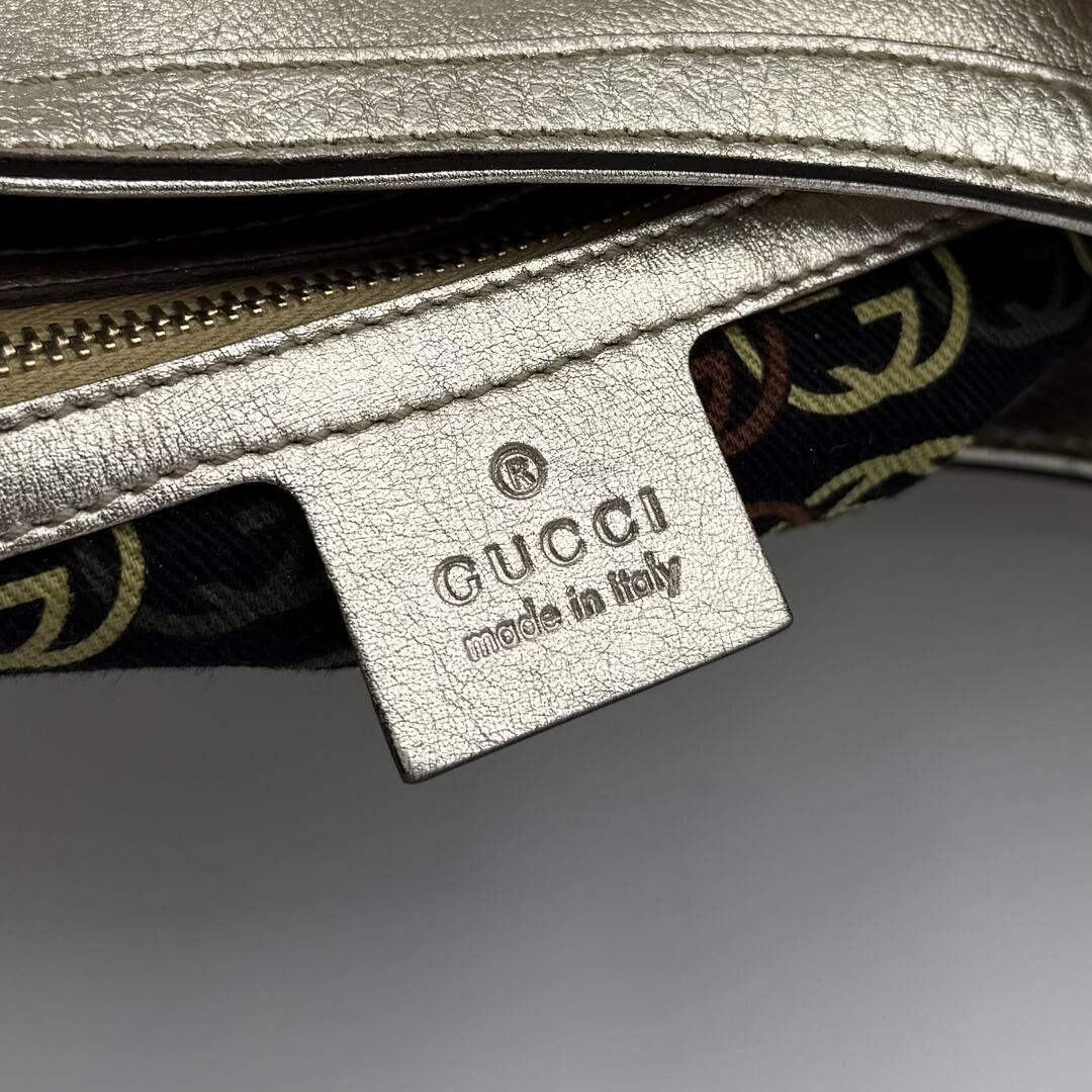 Gucci Britt Hobo Leather Metallic Gold Shoulder Bag